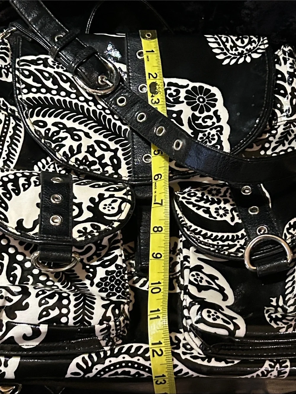Gigi Hill Black & White Paisley-Print Backpack with Front Pockets
